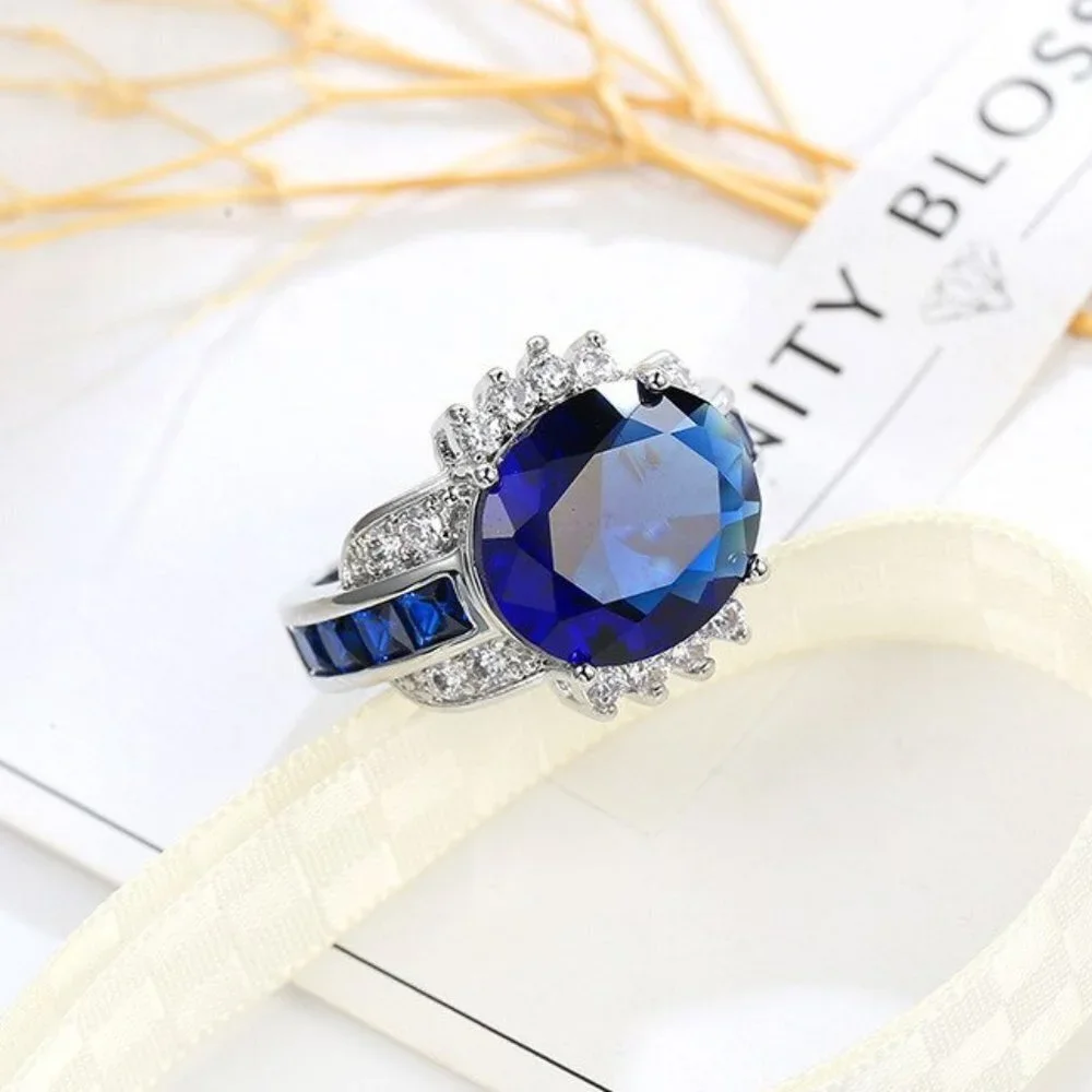 Jewelry ring statement blue sapphire 925 sterling silver engagement fashion new